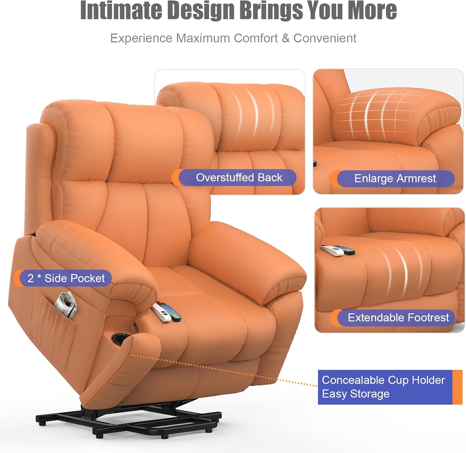 YONISEE Lift Chair Recliners for Elderly, Recliner Chair with Massage & Heat, Extended Footrest, Oversized Recliners Armchair Lounge Sofa with Type C+USB Ports, Hidden Drink Holders, Dual Side Pockets