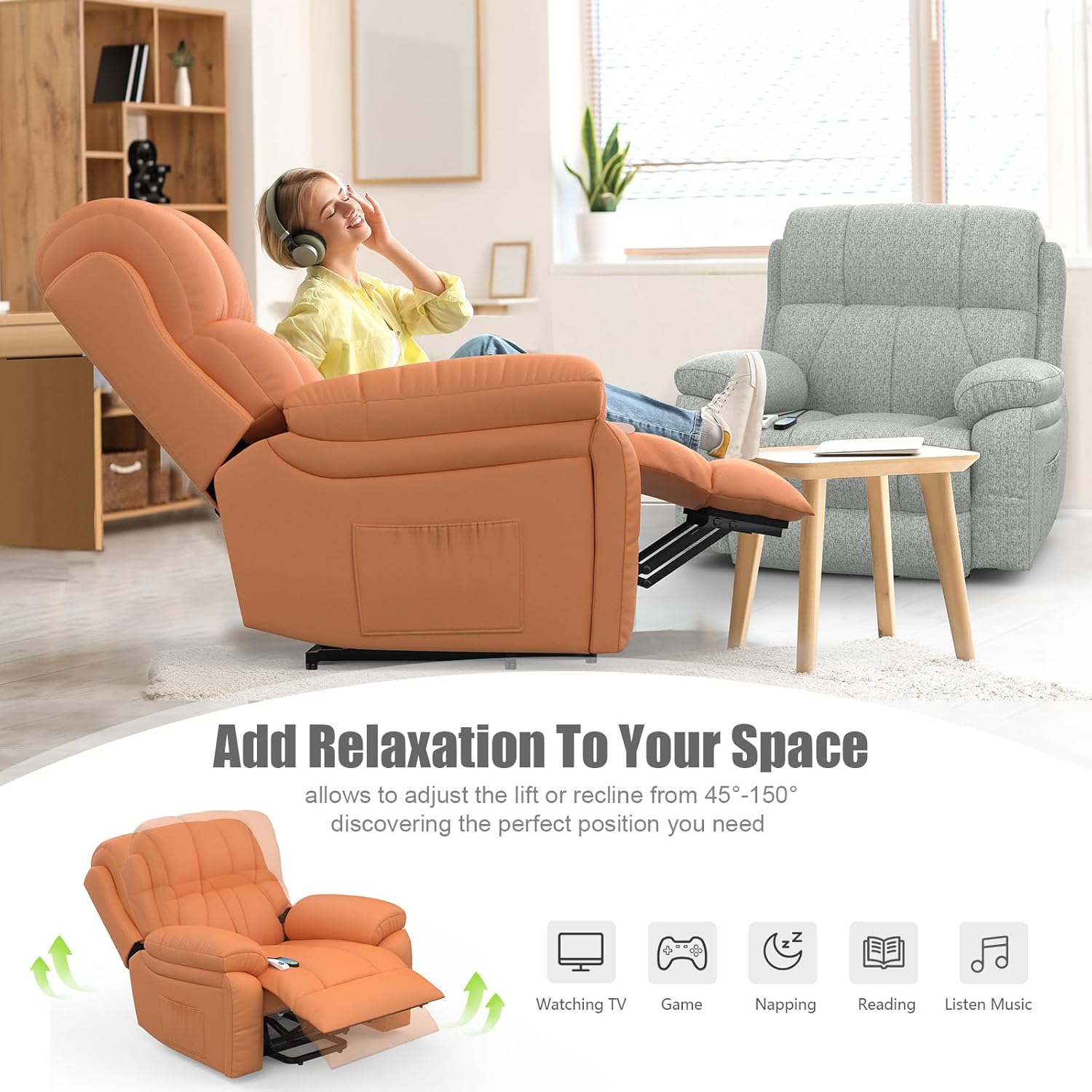 YONISEE Lift Chair Recliners for Elderly, Recliner Chair with Massage & Heat, Extended Footrest, Oversized Recliners Armchair Lounge Sofa with Type C+USB Ports, Hidden Drink Holders, Dual Side Pockets
