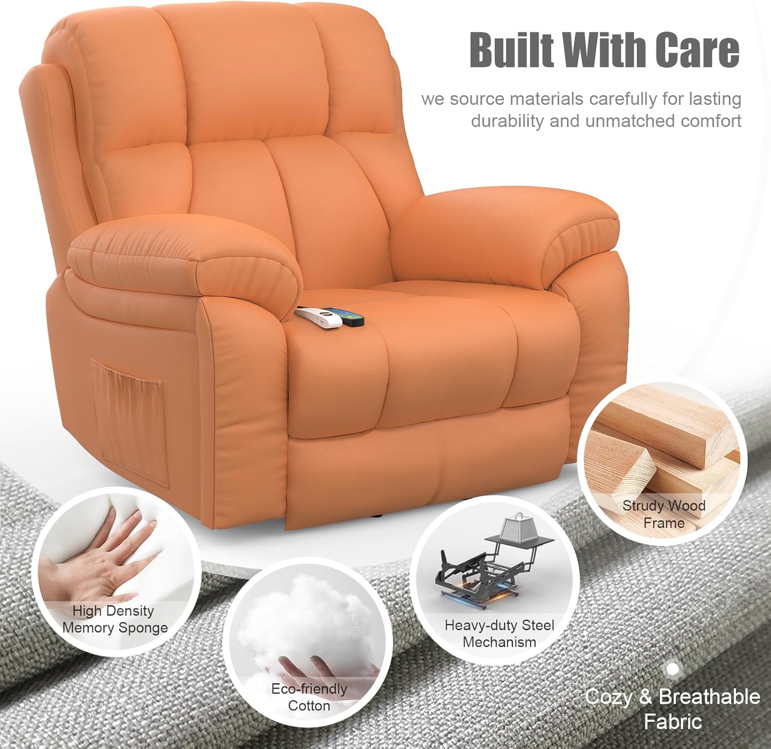 YONISEE Lift Chair Recliners for Elderly, Recliner Chair with Massage & Heat, Extended Footrest, Oversized Recliners Armchair Lounge Sofa with Type C+USB Ports, Hidden Drink Holders, Dual Side Pockets