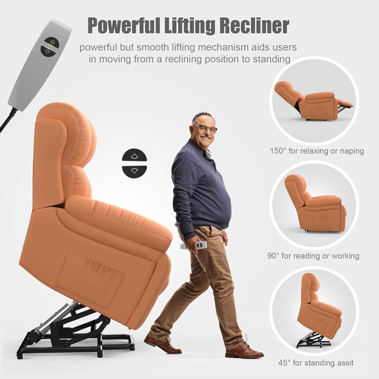 YONISEE Lift Chair Recliners for Elderly, Recliner Chair with Massage & Heat, Extended Footrest, Oversized Recliners Armchair Lounge Sofa with Type C+USB Ports, Hidden Drink Holders, Dual Side Pockets