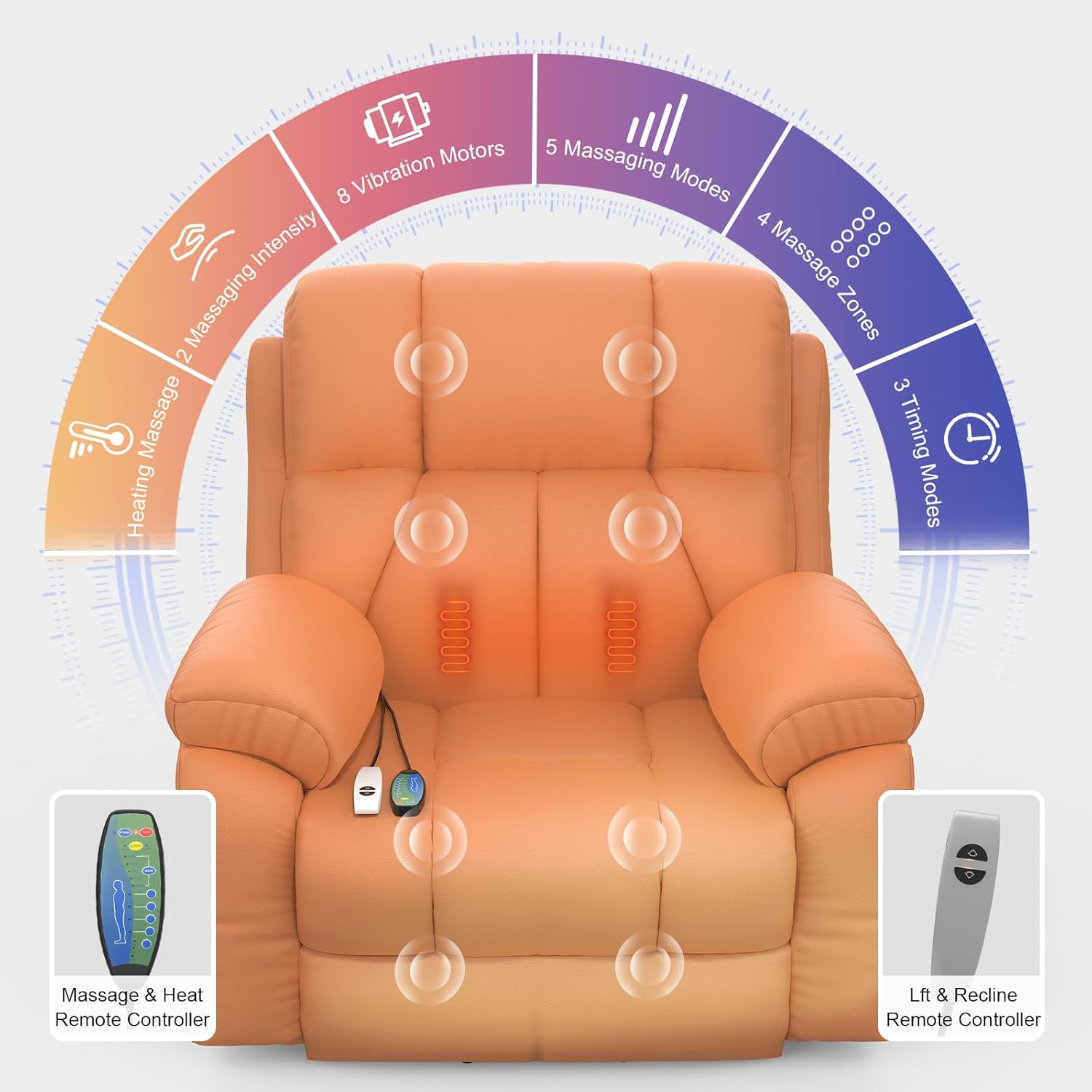 YONISEE Lift Chair Recliners for Elderly, Recliner Chair with Massage & Heat, Extended Footrest, Oversized Recliners Armchair Lounge Sofa with Type C+USB Ports, Hidden Drink Holders, Dual Side Pockets