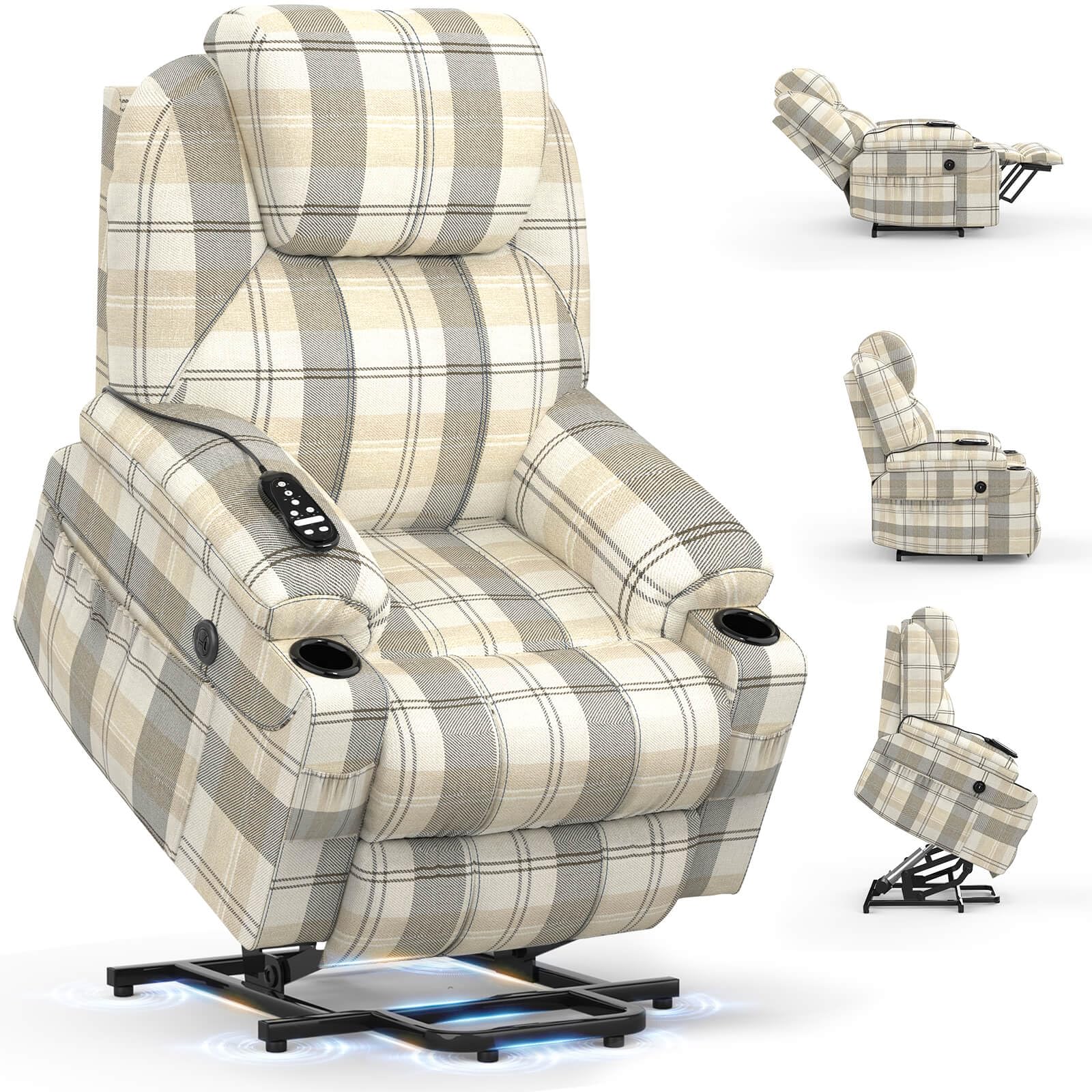 BareTay Recliner Armchair Lift Chair For the Elderly, Power Recliner Chair with Massage & Heat, Extended Footrest, Type C+USB Ports, 2 Cup Holders, Dual Side Pockets Reclining Chairs Lounge Sofa