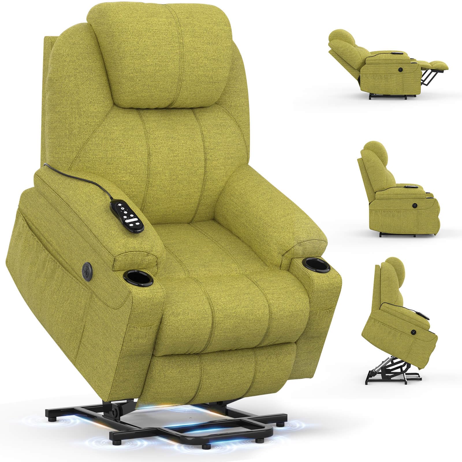 BareTay Recliner Armchair Lift Chair For the Elderly, Power Recliner Chair with Massage & Heat, Extended Footrest, Type C+USB Ports, 2 Cup Holders, Dual Side Pockets Reclining Chairs Lounge Sofa