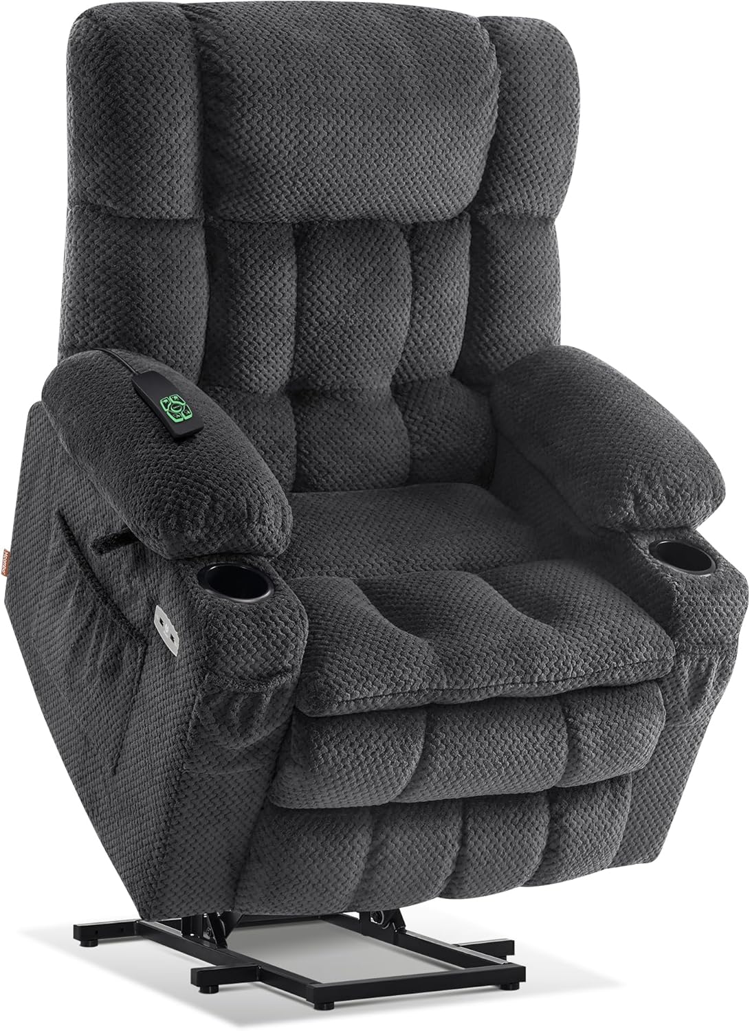 MCombo Dual Motor Riser and Recliner Chairs for Elderly, Electric Power Lift Recliner for Living Room, Infinite Position, Heat & Massage, Extended Footrest, USB Ports, Fabric 7890 (Dark Grey, Medium)