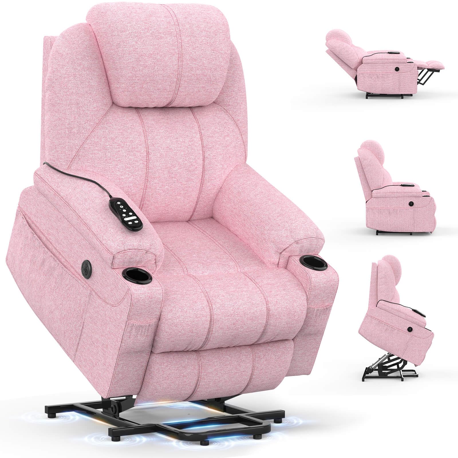BareTay Recliner Armchair Lift Chair For the Elderly, Power Recliner Chair with Massage & Heat, Extended Footrest, Type C+USB Ports, 2 Cup Holders, Dual Side Pockets Reclining Chairs Lounge Sofa