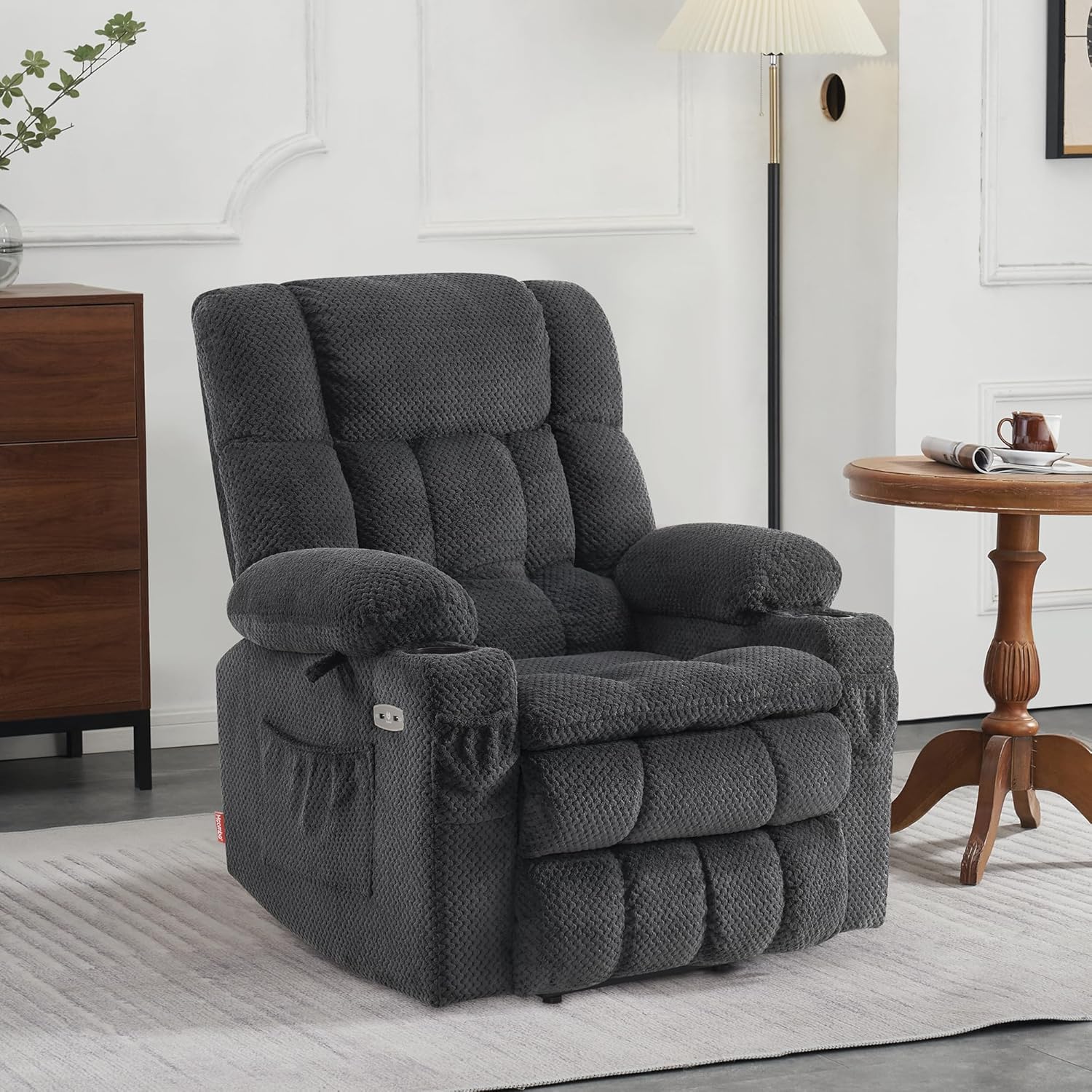 MCombo Dual Motor Riser and Recliner Chairs for Elderly, Electric Power Lift Recliner for Living Room, Infinite Position, Heat & Massage, Extended Footrest, USB Ports, Fabric 7890 (Dark Grey, Medium)