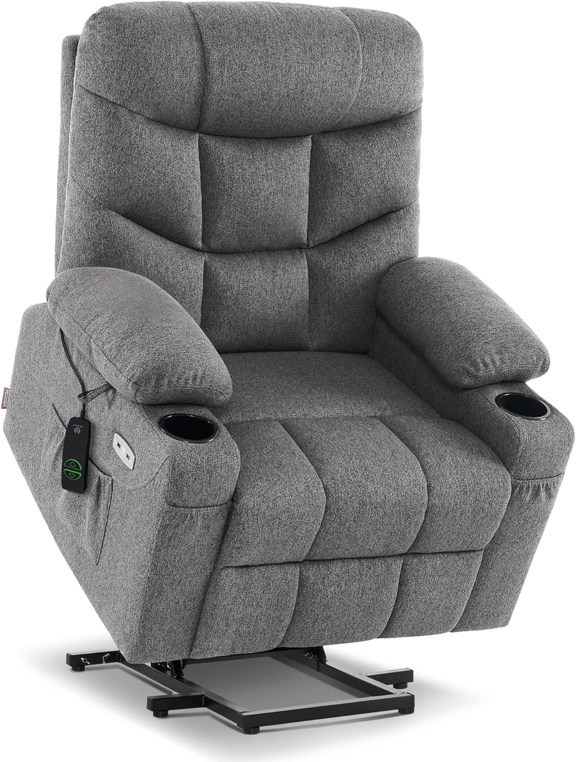 MCombo Riser Recliner Chairs for Elderly, Electric Lift Chair for Living Room, Fabric Reclining Sofa Armchair, Extended Footrest, Type C+USB Ports, 2 Cup Holders 7287 (Dark Grey, Medium)